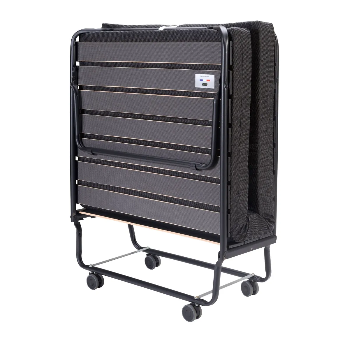 Ensemble lit d’appoint pliant sur roulettes avec matelas mousse 90x190 cm- Terre de Nuit