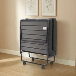 Ensemble lit d’appoint pliant sur roulettes avec matelas mousse 90x190 cm- Terre de Nuit