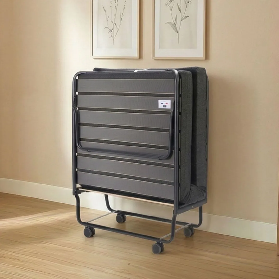 Ensemble lit d’appoint pliant sur roulettes avec matelas mousse 90x190 cm- Terre de Nuit