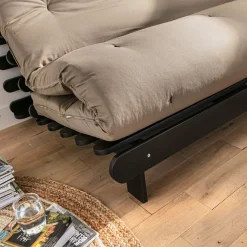 Ensemble matelas futon en coton et structure en bois massif noir