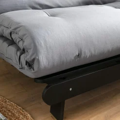 Ensemble matelas futon en coton et structure en bois massif noir