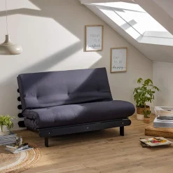Ensemble matelas futon en coton et structure en bois massif noir
