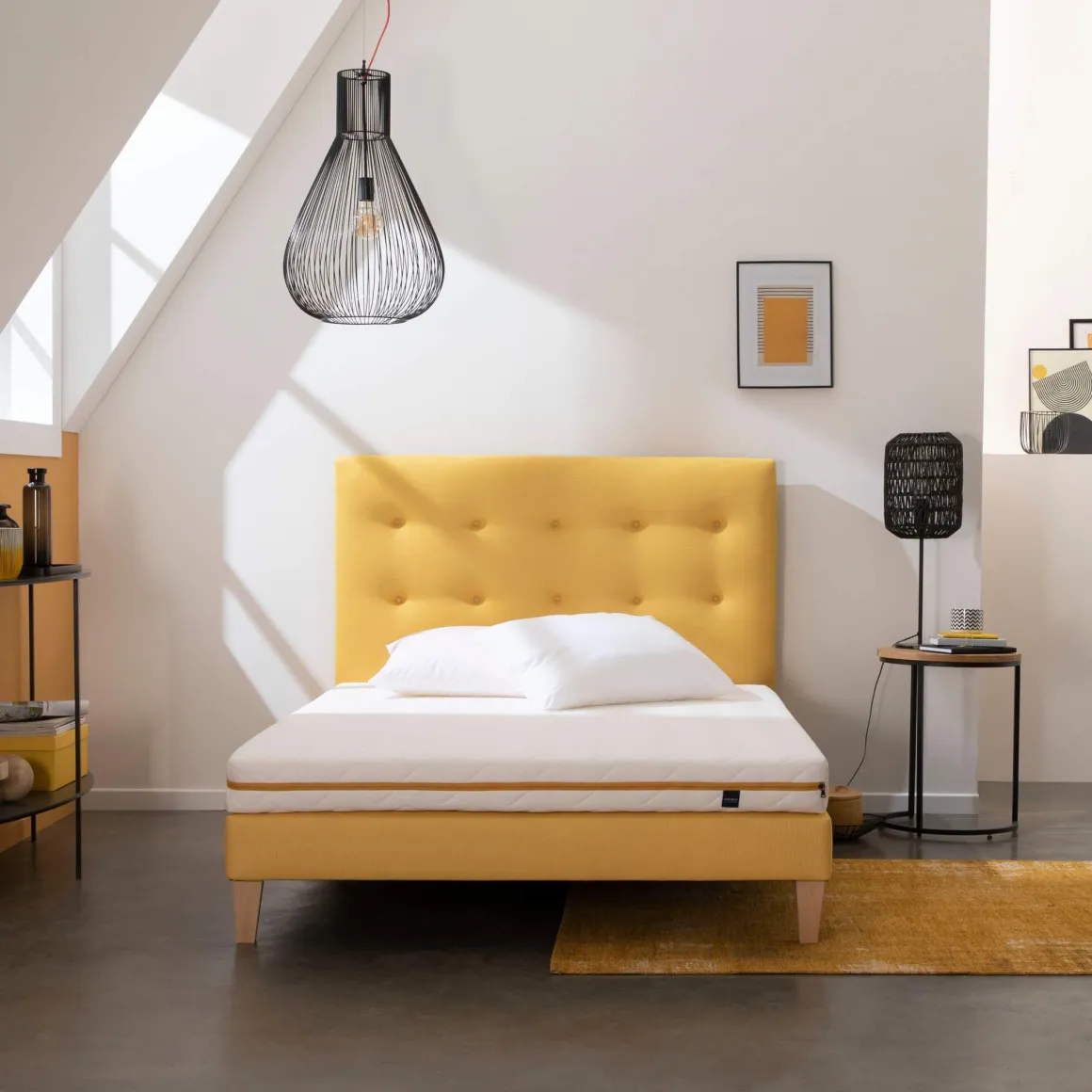 Ensemble matelas mousse, sommier, pieds, couette et oreiller Aurore 200 - SOMEO