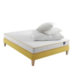 Ensemble matelas mousse, sommier, pieds, couette et oreiller Aurore 300 - SOMEO