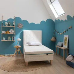 Ensemble matelas naturel latex naturel enfant, sommier, pieds, couette et oreiller Aube 200 - SOMEO