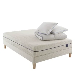 Ensemble matelas naturel ressorts et latex naturel, sommier, pieds, couette et oreiller Aube 600 - SOMEO