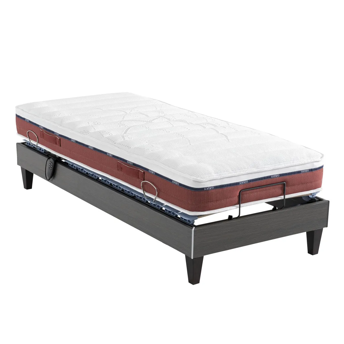 Ensemble matelas relaxation 100% latex, sommier TPR, pieds Crépuscule 600 - SOMEO