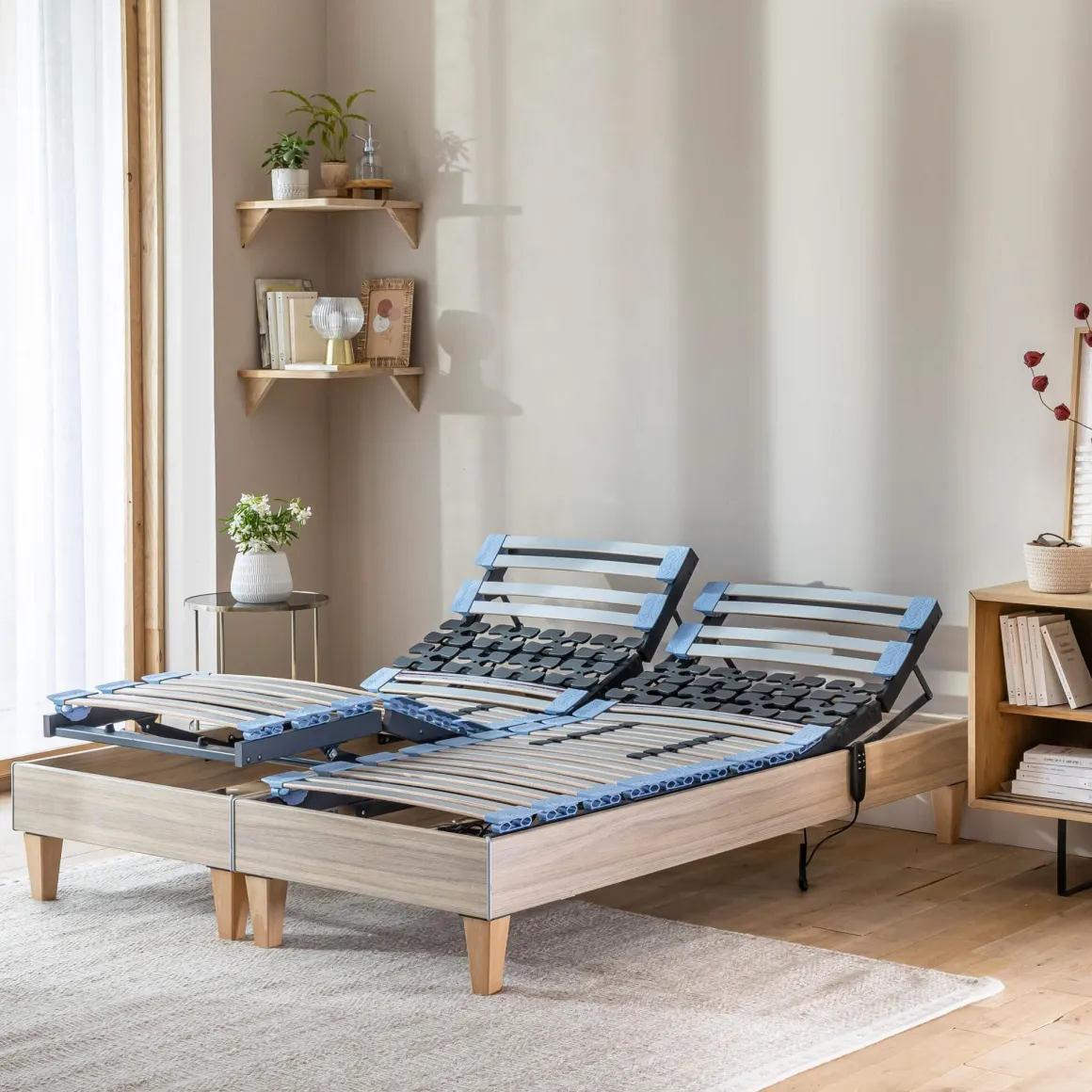 Ensemble matelas relaxation 100% latex, sommier TPR, pieds Crépuscule 600 - SOMEO