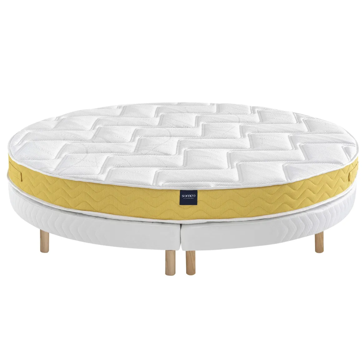 Ensemble matelas rond mousse, sommier et pieds Aurore 400 - SOMEO diamètre 215
