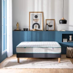 Ensemble sommier et matelas ressorts ensachés ferme Merinos Enjoy Bleu