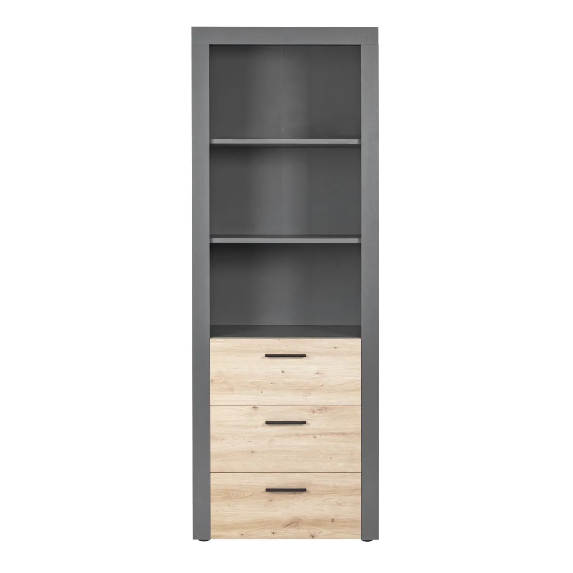 Etagère 3 niches en bois anthracite avec 3 tiroirs chêne artisan - ET12117