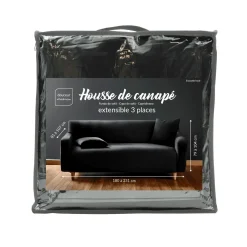 Housse de canapé noir extensible Douceur d'Intérieur Mila