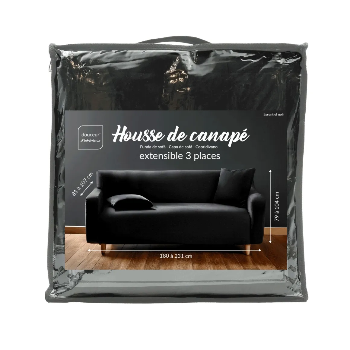 Housse de canapé noir extensible Douceur d'Intérieur Mila