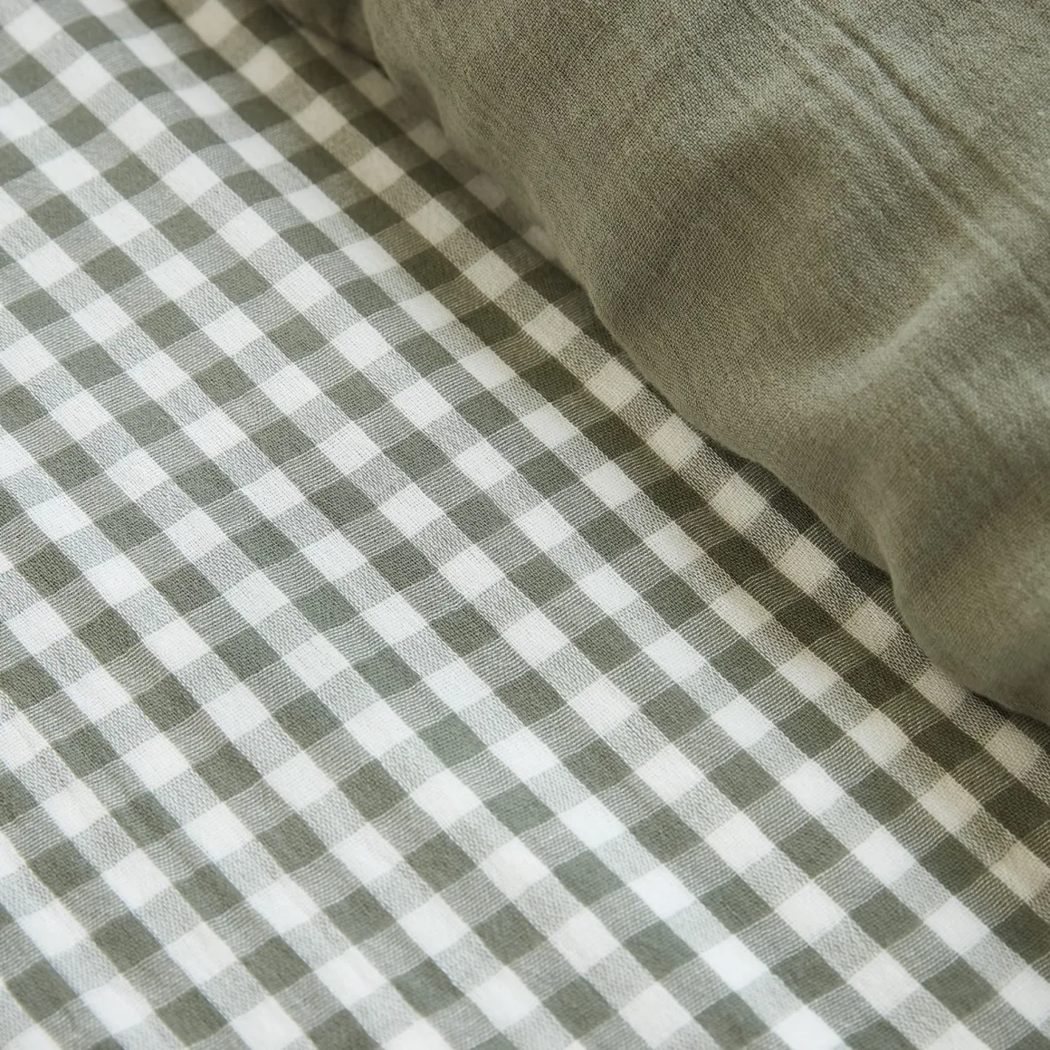 Housse de couette gaze de coton carreaux Terre de Nuit Vichy