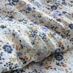 Housse de couette gaze de coton à fleurs bleues Terre de Nuit