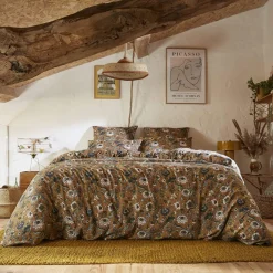 Housse de couette gaze de coton imprimé floral marron