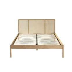 Lit adulte en pin massif tête de lit cannage + 2 chevets cannage ANNA