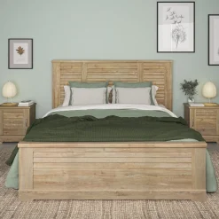 Lit avec 2 chevets en bois clair - LT5077