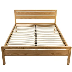 Lit avec tête de lit intégrée en MDF plaquage chêne et pieds en chêne massif - LT17013