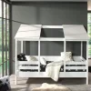 Lit cabane enfant avec toit en bois blanc 90x200