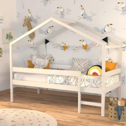 Lit cabane enfant bois blanc laqué 90x190 - LT14054