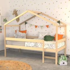Lit cabane enfant bois naturel laqué 90x190 - LT14052