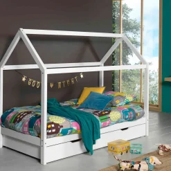 Lit cabane enfant en bois massif 90x200 avec tiroir de lit - LT2024