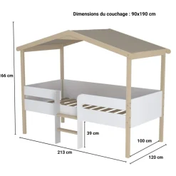 Lit cabane enfant en hêtre massif 90x190 - LT14051