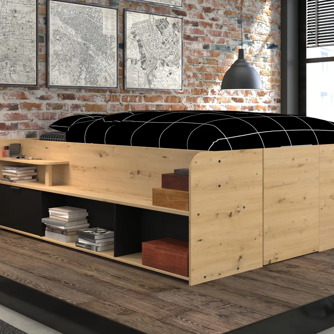Lit coffre avec multiples rangements 140x190/200