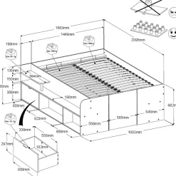 Lit coffre avec multiples rangements 140x190/200