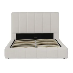Lit coffre en tissu avec tête de lit beige