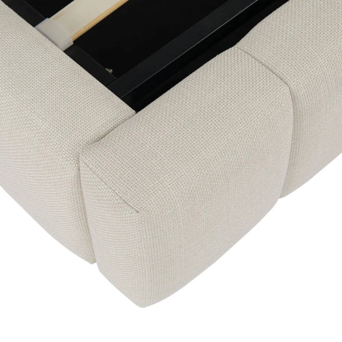 Lit coffre en tissu avec tête de lit beige