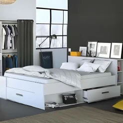 Lit en bois avec tiroir blanc perle - LT177