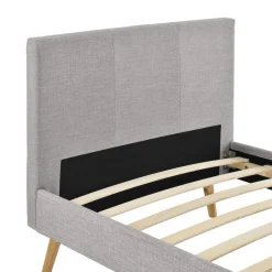 Lit en bois avec tête de lit tissu gris clair - LT17020