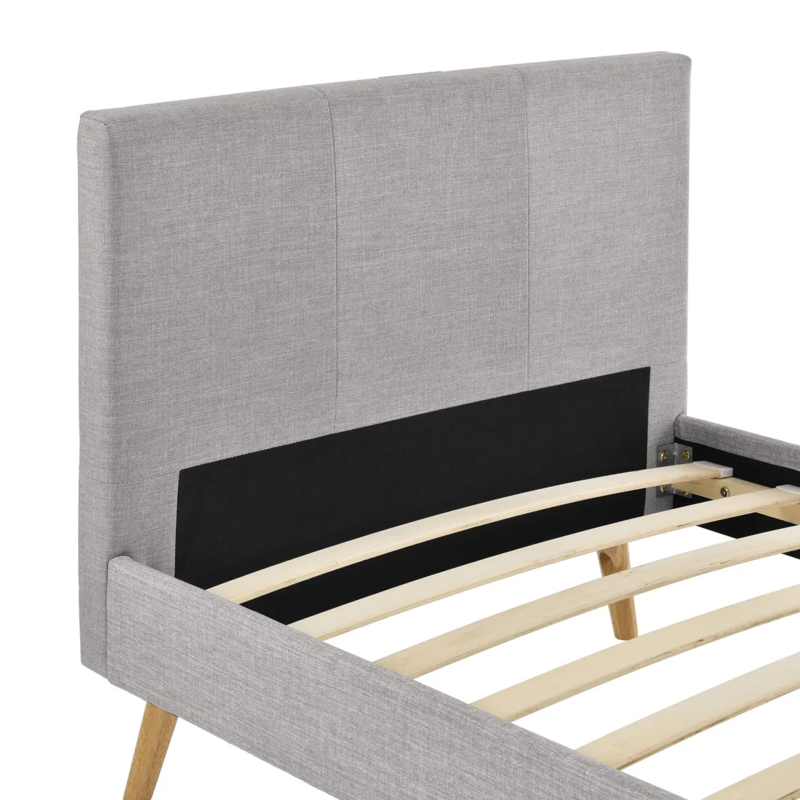 Lit en bois avec tête de lit tissu gris clair - LT17020
