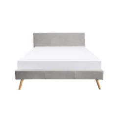 Lit en bois avec tête de lit tissu gris clair - LT17020
