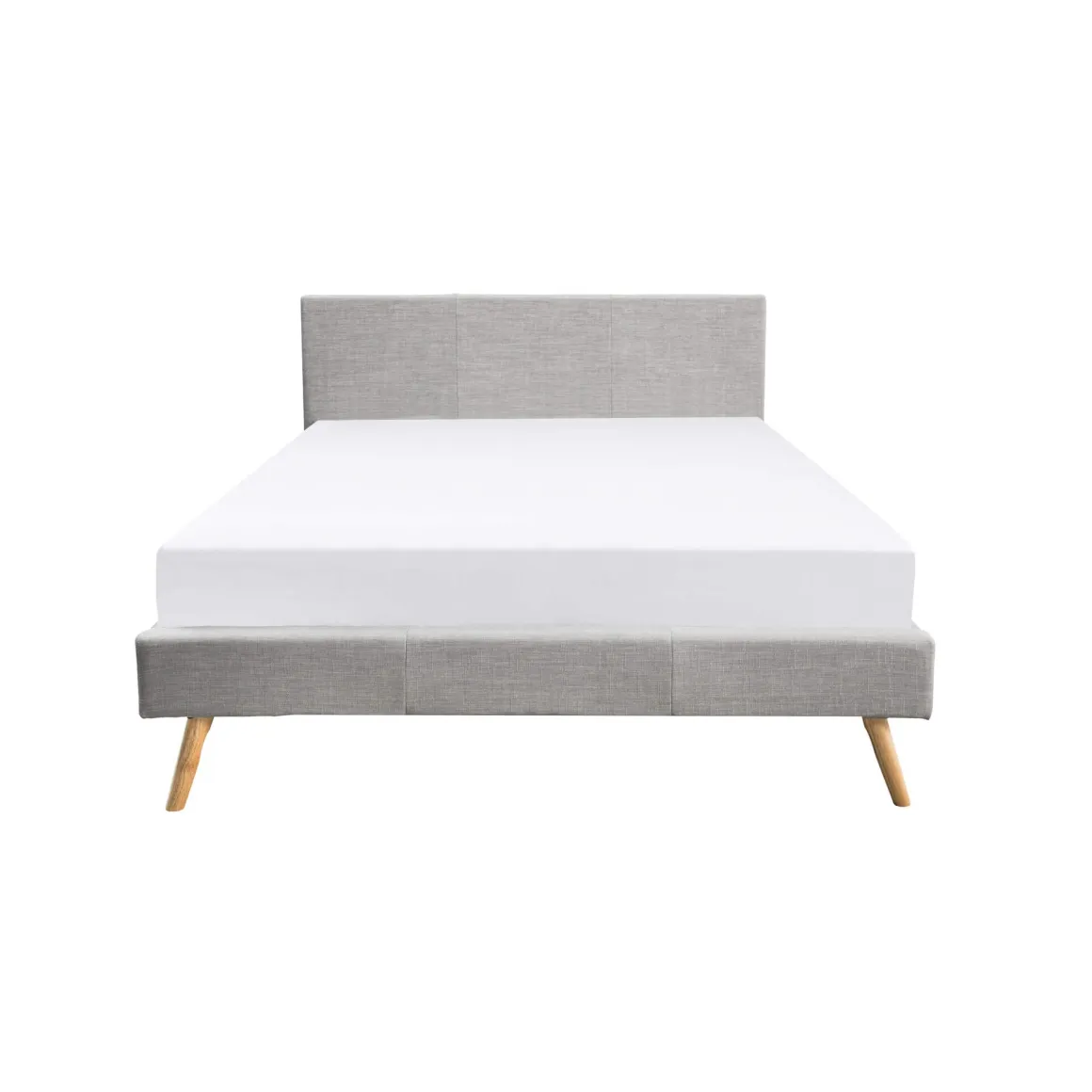 Lit en bois avec tête de lit tissu gris clair - LT17020