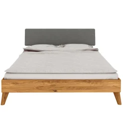 Lit en chêne massif avec tête de lit en tissu - LT36010
