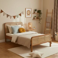 Lit enfant en pin massif avec véritable cannage ANNA - LT17018