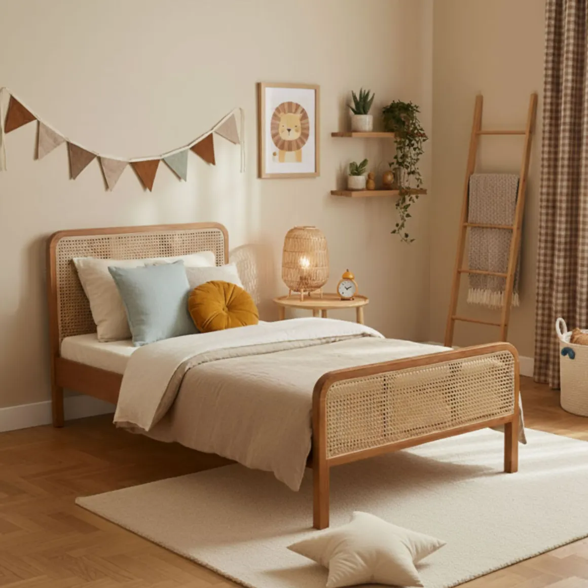 Lit enfant en pin massif avec véritable cannage ANNA - LT17018