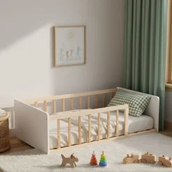 Lit enfant inspiration Montessori au sol à barreaux
