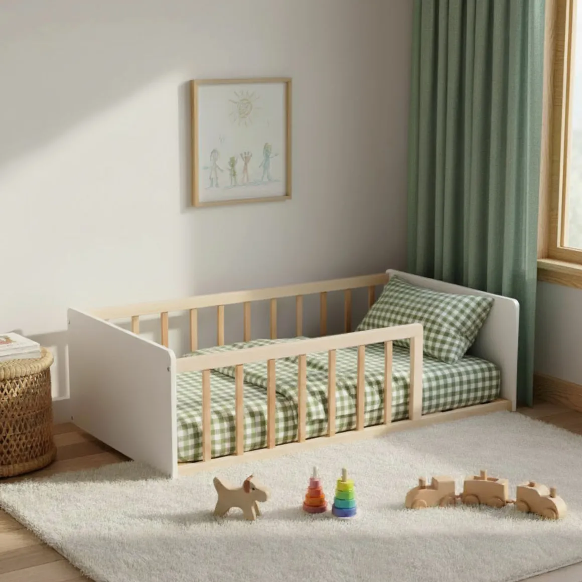 Lit enfant inspiration Montessori au sol à barreaux