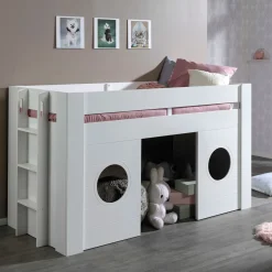 Lit enfant mi-hauteur cabine en bois blanc 90x200 cm - LT2049