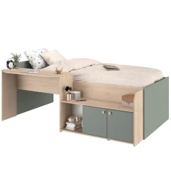 Lit enfant 90x190/200 avec bureau et rangements bicolore