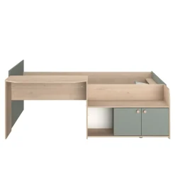 Lit enfant 90x190/200 avec bureau et rangements bicolore