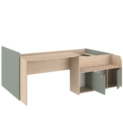 Lit enfant 90x190/200 avec bureau et rangements bicolore