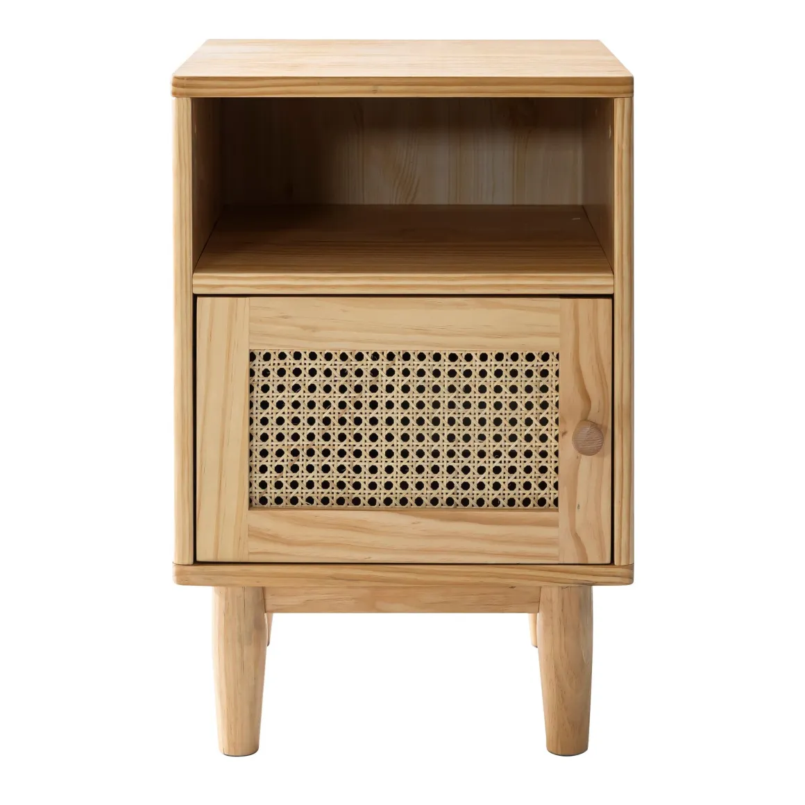 Lit en pin massif avec véritable cannage + table de chevet cannage ANNA