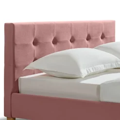 Lit en velours avec pieds en bois