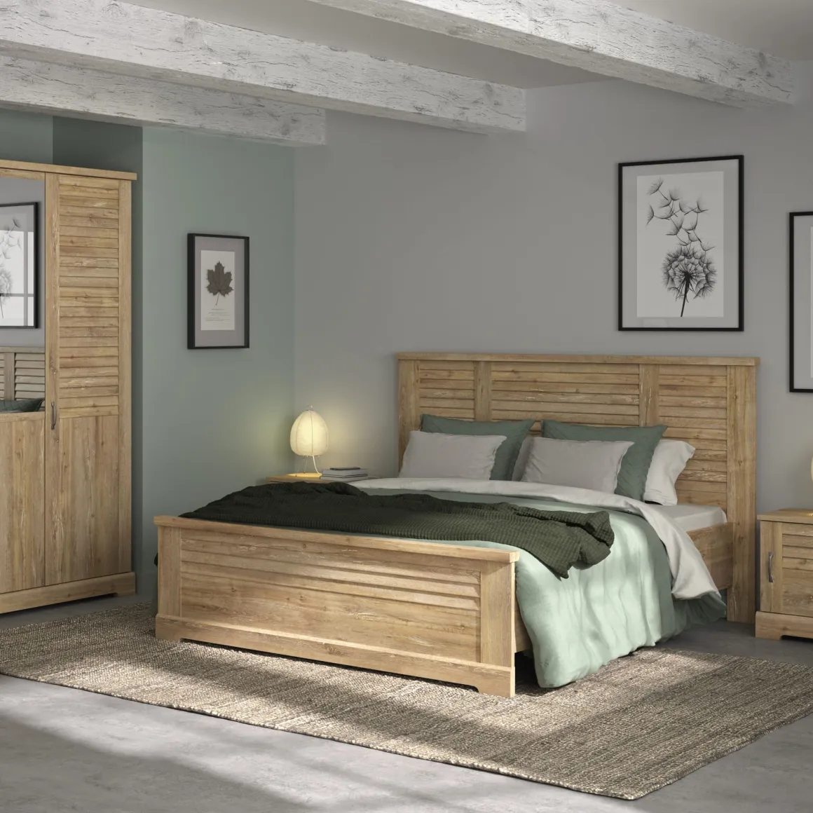 Lit et armoire en bois clair - LT5079