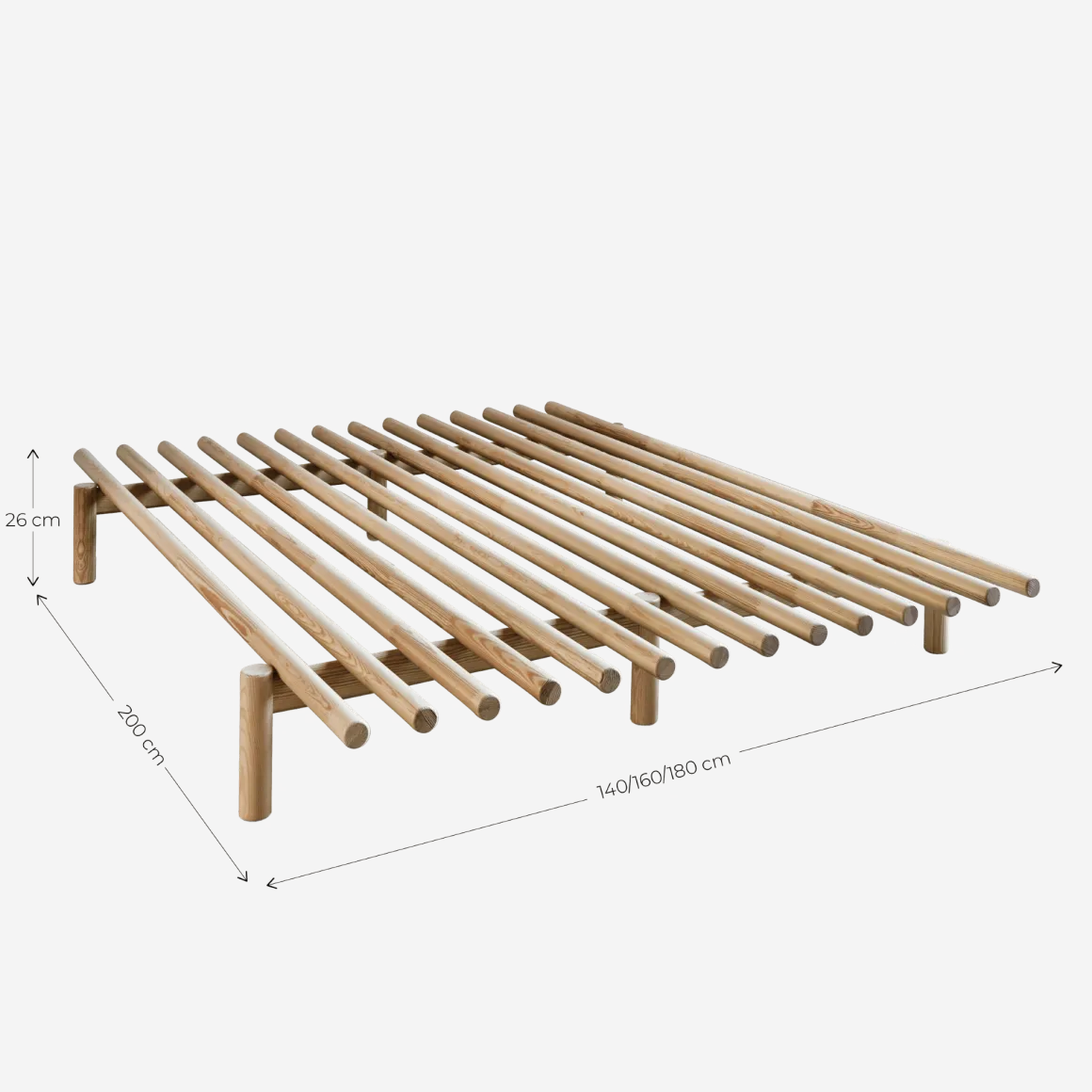 Lit futon à lattes PACE en pin massif naturel